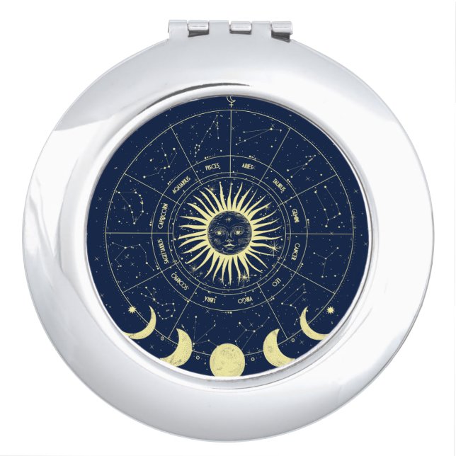 Celestial Sun Moon Phases Zodiac Compact Mirror (Front)