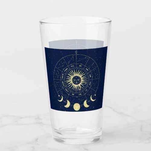 Celestial Sun Moon Phases Zodiac Glass