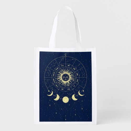 Celestial Sun Moon Phases Zodiac Grocery Bag
