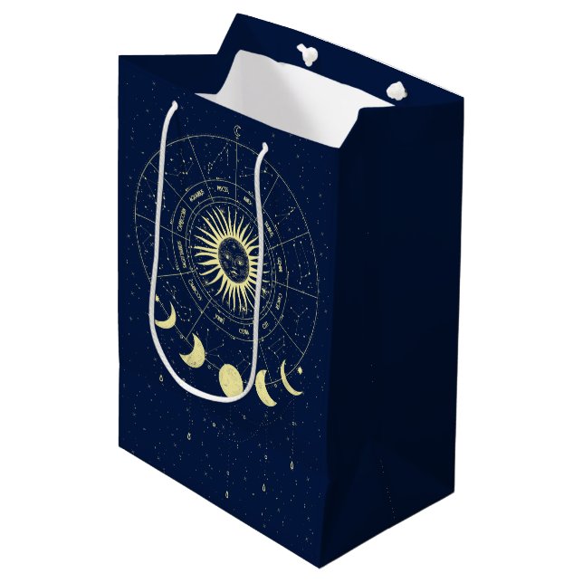 Celestial Sun Moon Phases Zodiac Medium Gift Bag (Front Angled)