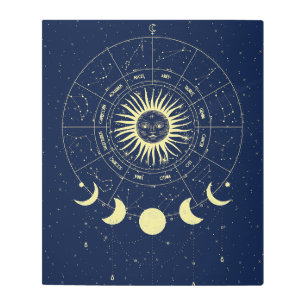 Celestial Sun Moon Phases Zodiac Metal Print