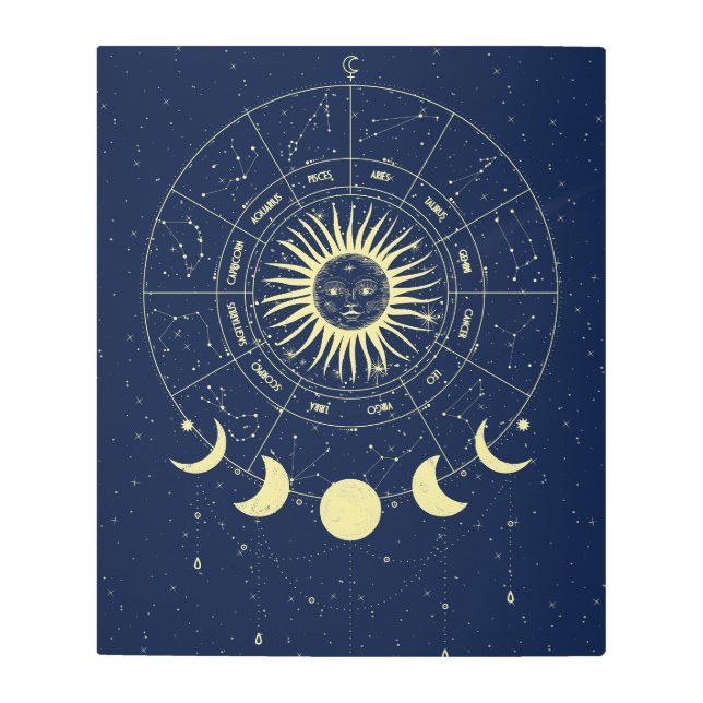 Celestial Sun Moon Phases Zodiac Metal Print (Front)
