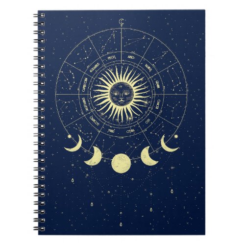 Celestial Sun Moon Phases Zodiac Notebook
