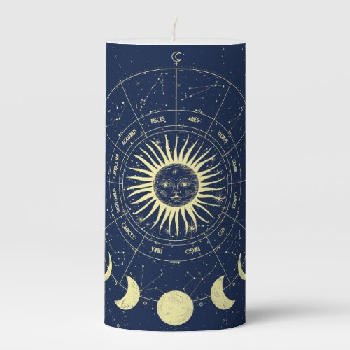 Celestial Sun Moon Phases Zodiac Pillar Candle