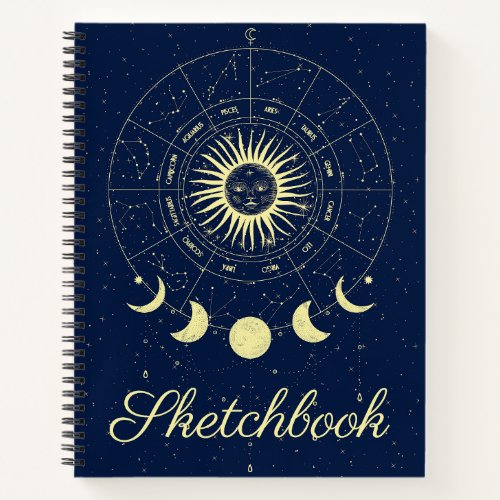 Celestial Sun Moon Phases Zodiac Sketchbook Notebook