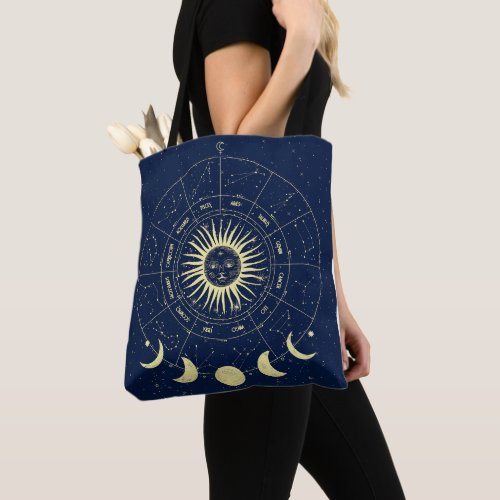 Celestial Sun Moon Phases Zodiac Tote Bag