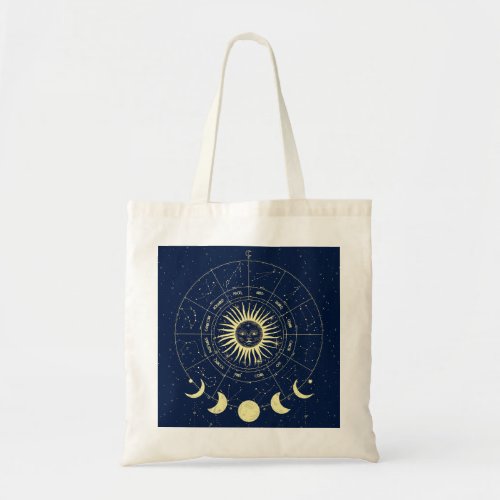 Celestial Sun Moon Phases Zodiac Tote Bag