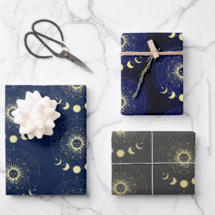 Celestial Sun Moon Phases Zodiac Wrapping Paper Sheets