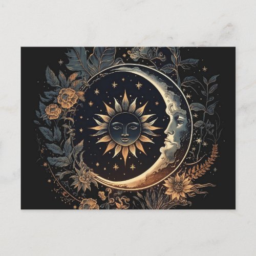 Celestial Sun  Moon Printable Postcard