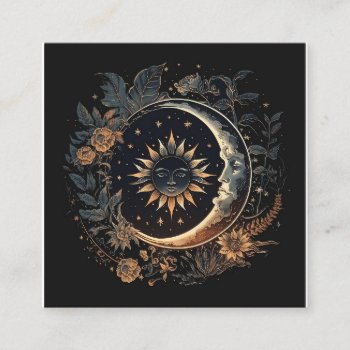 Celestial Sun & Moon Square Business Card by ProdesignGo at Zazzle