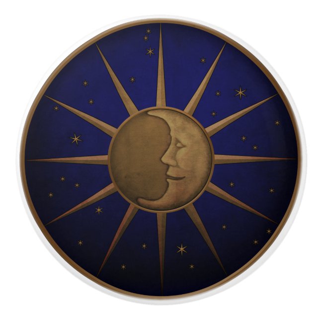 Celestial Sun Moon Starry Night Ceramic Knob (Front)