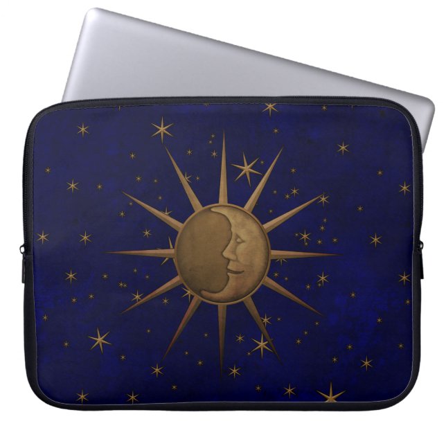 Celestial Sun Moon Starry Night Laptop Sleeve (Front)