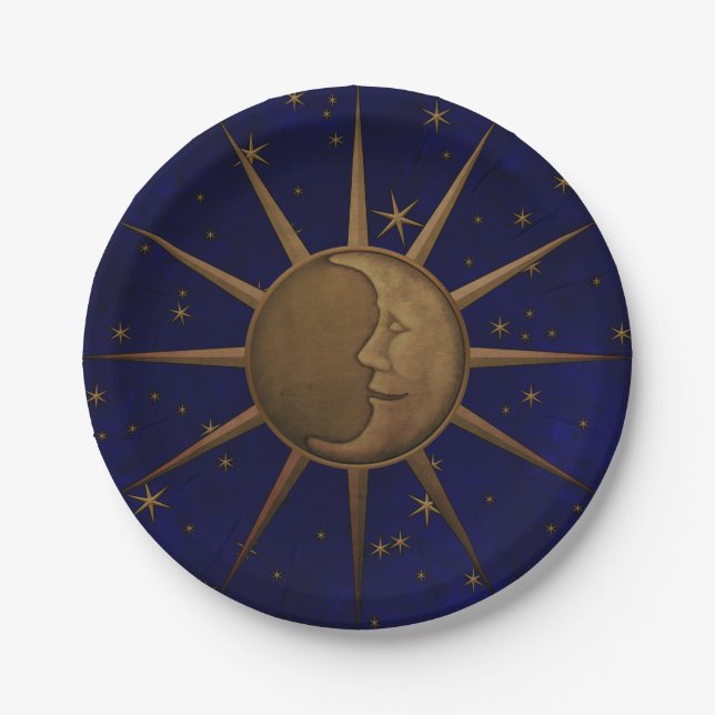 Celestial Sun Moon Starry Night Paper Plates (Front)