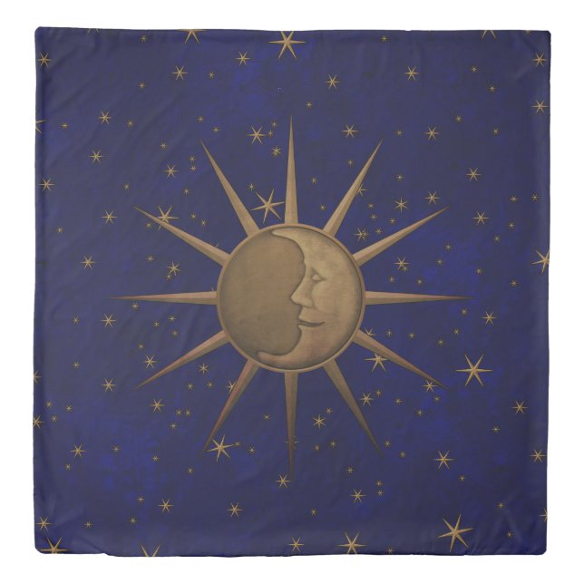Celestial Sun Moon Starry Night Queen Duvet Cover (Front)