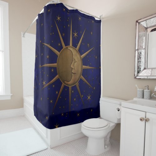 Celestial Sun Moon Starry Night Shower Curtain