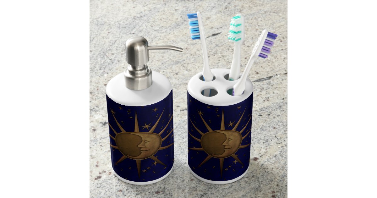 Celestial Sun Moon Starry Night Soap Dispenser & Toothbrush Holder
