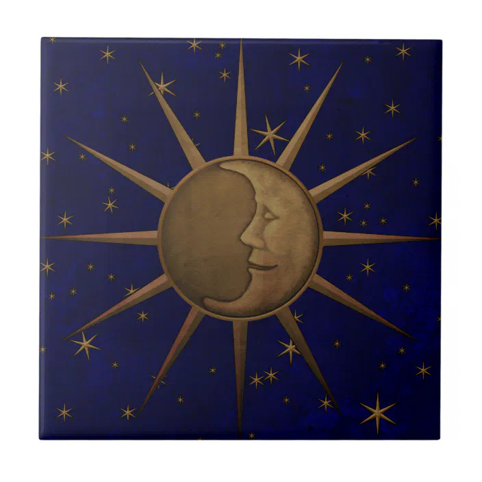Celestial Sun Moon Starry Night Tile Zazzle Com - Celestial Sun Moon Home Decor