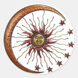CELESTIAL SUN MOON & STARS ABSTRACT CLASSIC ROUND STICKER