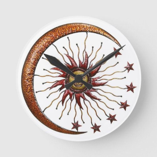 CELESTIAL SUN MOON  STARS ABSTRACT ROUND CLOCK