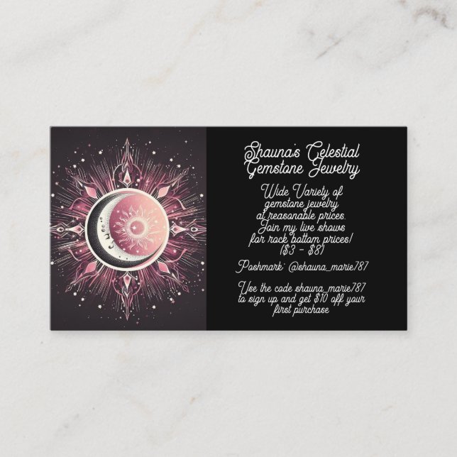 Celestial Sun Moon Stars Black Pink White Zodiac Business Card (Front)