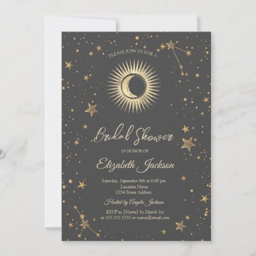 Celestial SunMoonStars Brown Bridal Shower Invitation