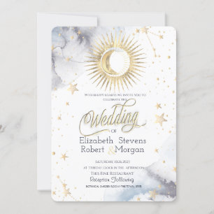 Celestial Sun,Moon,Stars Chic Wedding Invitation