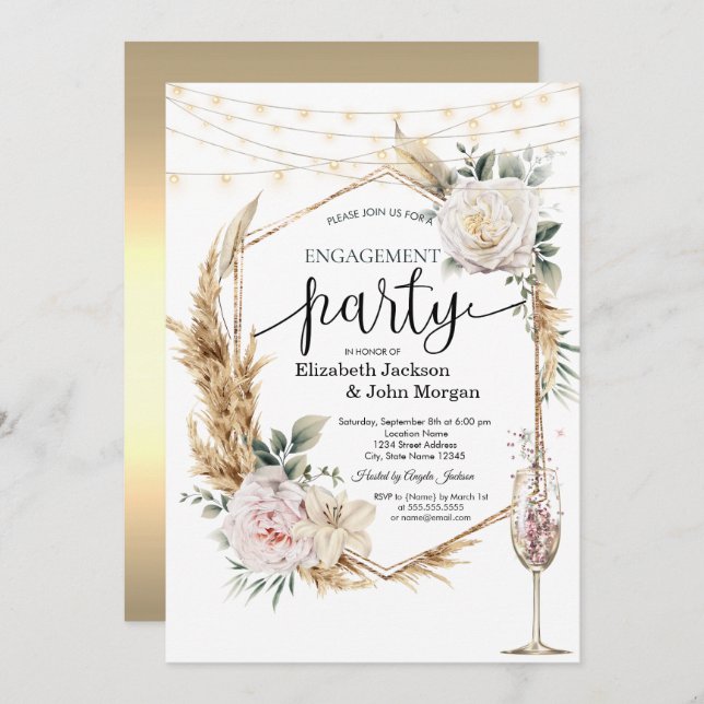 Celestial Sun,Moon,Stars Engagement   Invitation (Front/Back)