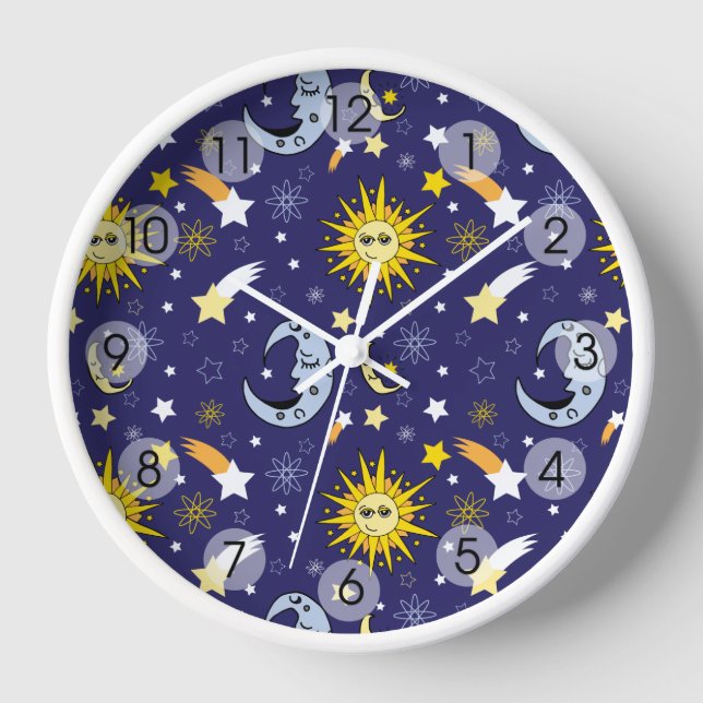 Celestial Sun Moon Stars Galaxy Outer space  Clock (Front)