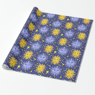 celestial sun moon stars gift wrap wrapping paper