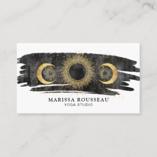 Celestial Sun Moon Stars Gold Black White Yoga Business Card
