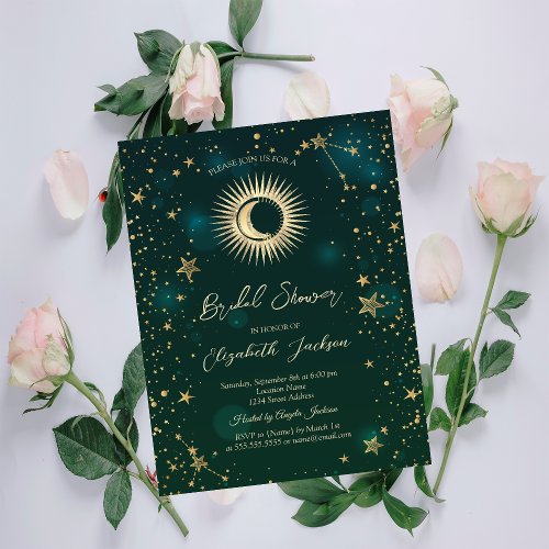 Celestial SunMoonStars Green Bridal Shower Invitation