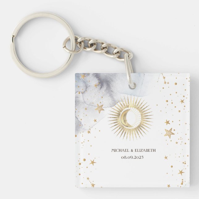 Celestial Sun,Moon,Stars  Keychain (Front)