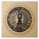 Celestial Sun Moon Stars Midnight Sky Personalized Ceramic Tile<br><div class="desc">An elegant ancient ethereal sun moon stars tile that can be customized with your own favorite quote or your name. You may use these for home decor backsplash,  as coasters or as a decorative tile. Sand colored background. You can add your favorite quote or your name.</div>
