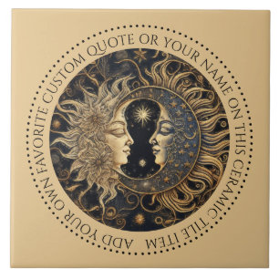 Celestial Sun Moon Stars Midnight Sky Personalized Ceramic Tile