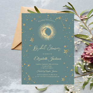 Celestial Sun,Moon,Stars Mint Green Bridal Shower Invitation