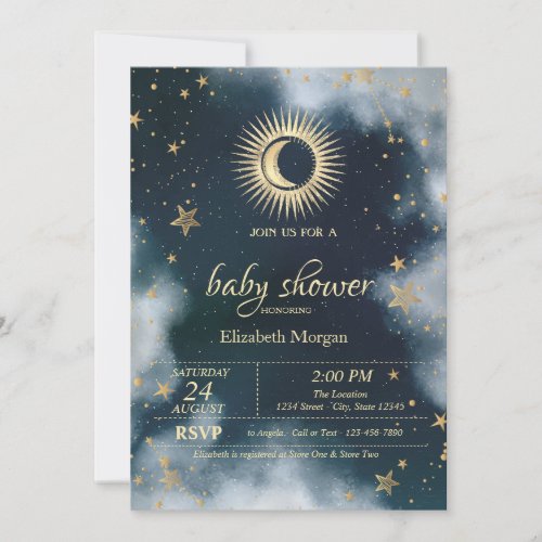Celestial SunMoonStars Night Sky Baby Shower  Invitation