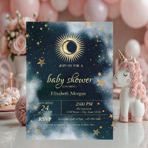 Celestial Sun,Moon,Stars Night Sky Baby Shower Invitation