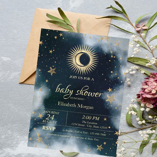 Celestial SunMoonStars Night Sky Baby Shower  Invitation