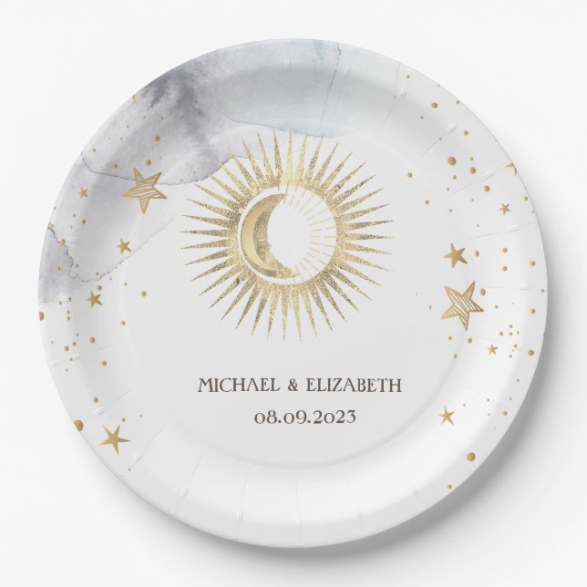 Celestial Sun,Moon,Stars Paper Plates (Front)