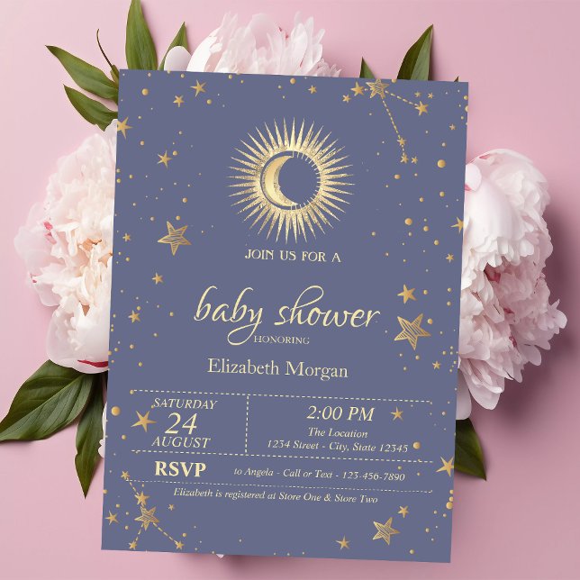 Celestial Sun,Moon,Stars Pastel Baby Shower  Invitation (Creator Uploaded)