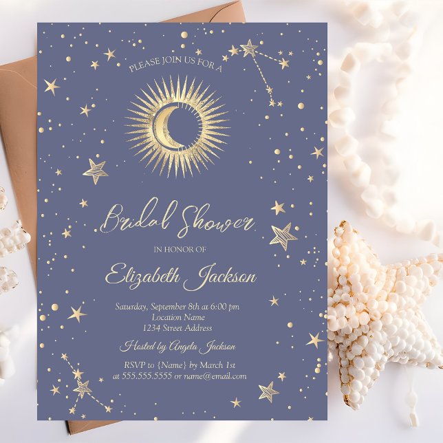 Celestial Sun,Moon,Stars Pastel Bridal Shower Invitation (Creator Uploaded)