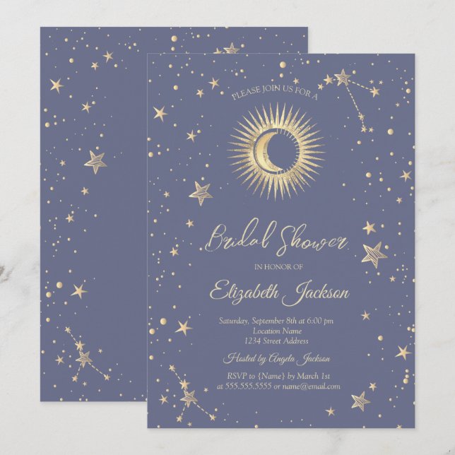Celestial Sun,Moon,Stars Pastel Bridal Shower Invitation (Front/Back)