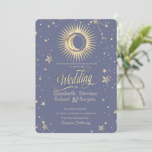 Celestial Sun,Moon,Stars Pastel Wedding Invitation
