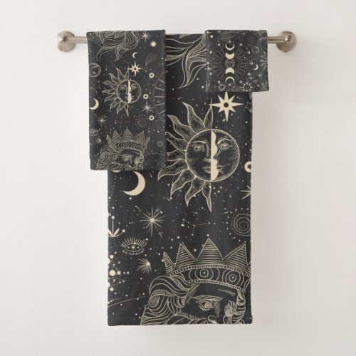 Celestial Sun Moon Stars Poseidon Bath Towel Set