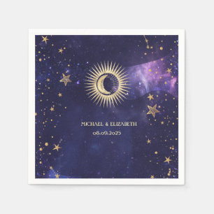 Celestial Sun,Moon,Stars Purple Napkins