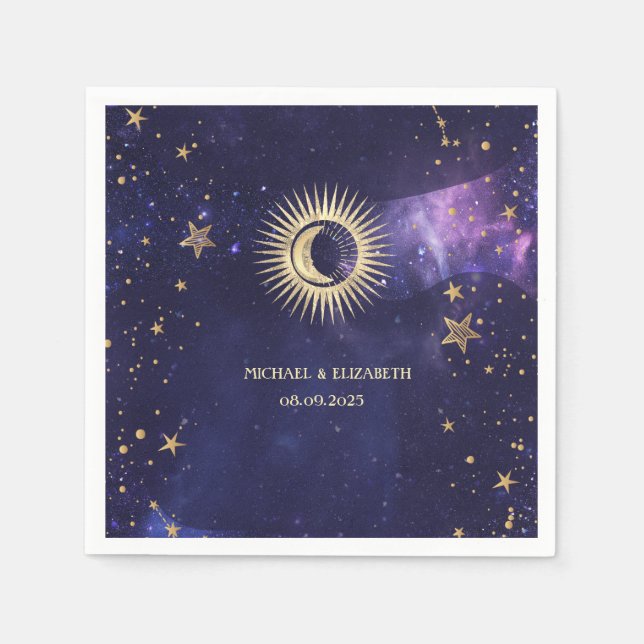 Celestial Sun,Moon,Stars Purple Napkins (Front)