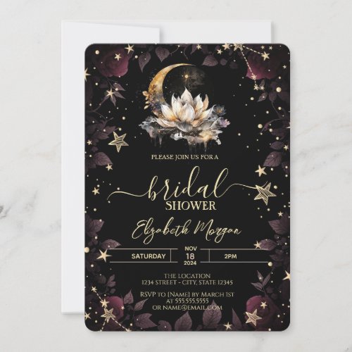 Celestial SunMoonStars Roses Bridal Shower Invitation