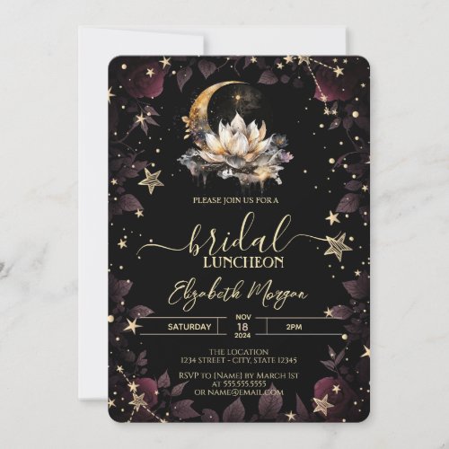 Celestial SunMoonStars Roses Night Sky Bridal Invitation