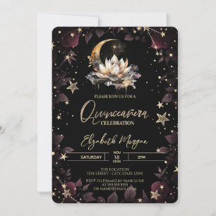 Celestial Sun,Moon,Stars Roses Quinceanera Invitation