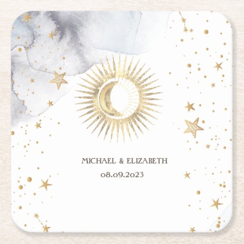 Celestial SunMoonStars  Square Paper Coaster